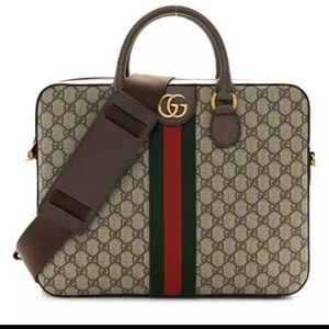 Gucci GG Supreme Monogram Textured Calfskin Medium Ophidia briefcase Beige